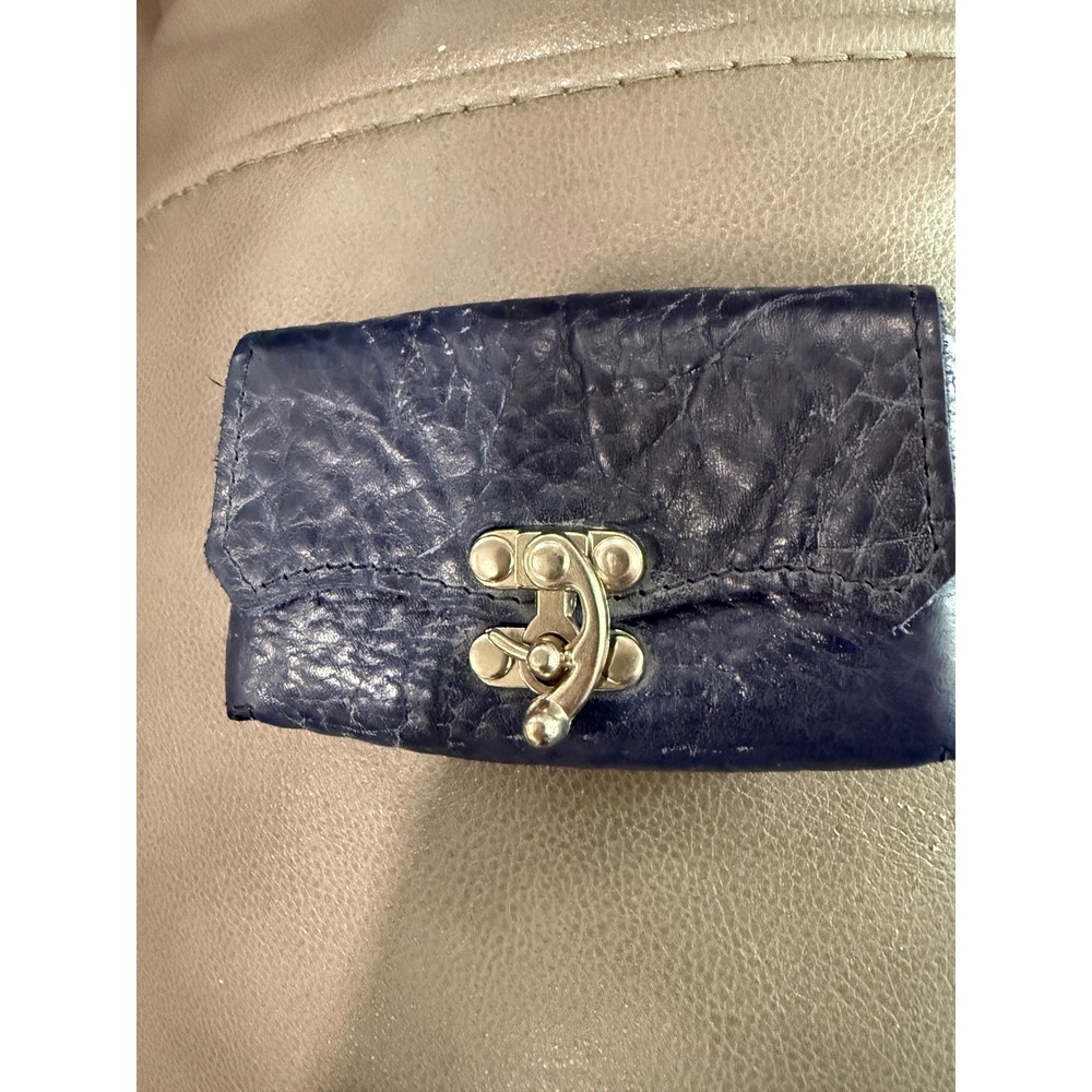 Dark Blue Leather Coin Pouch Clutch with Metal Clasp‎ Small Mini Wallet